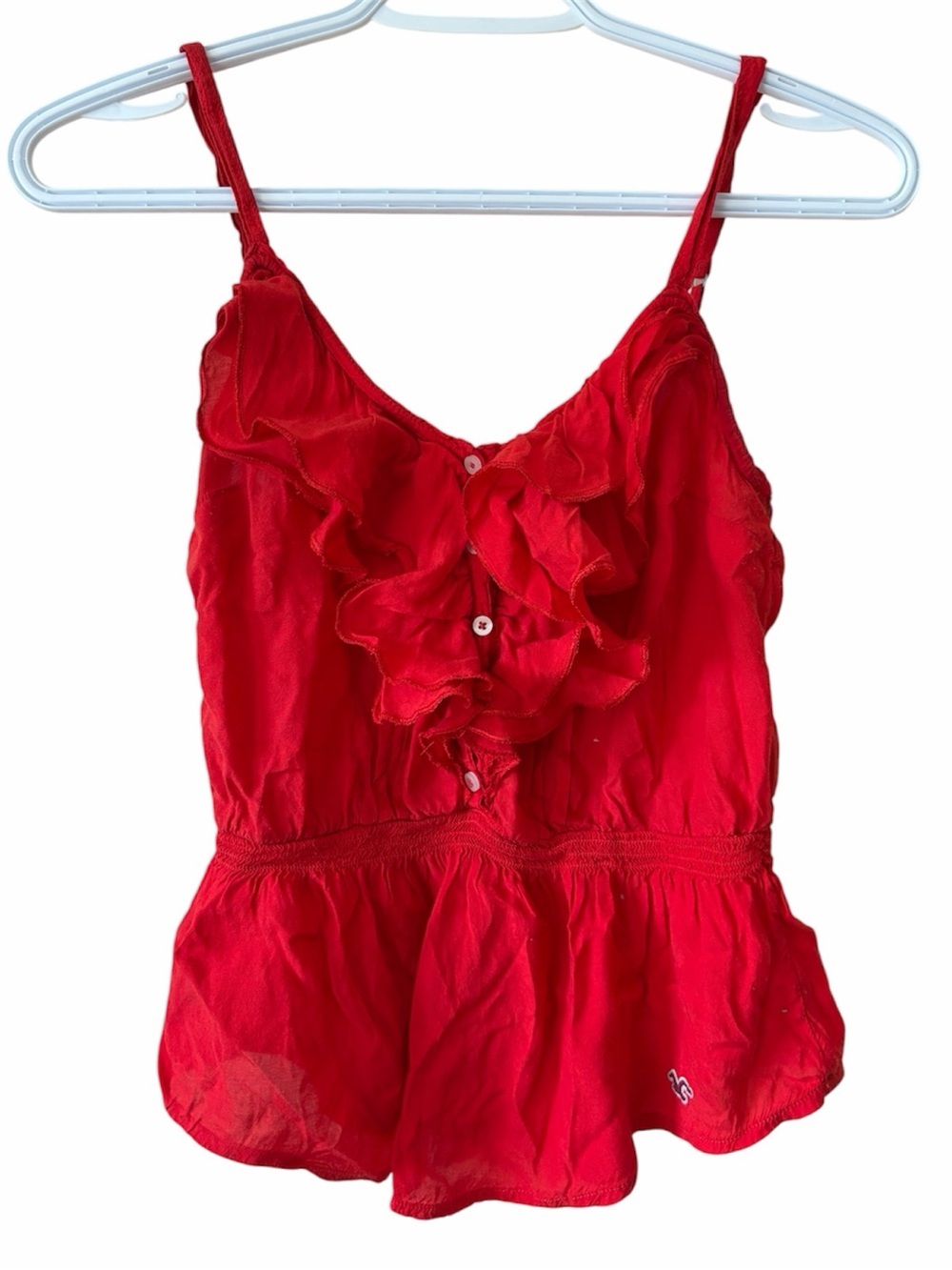 Hollister Red Ruffle Babydoll Tank Top Boho Peplum Cami Y2K Summer Romantic